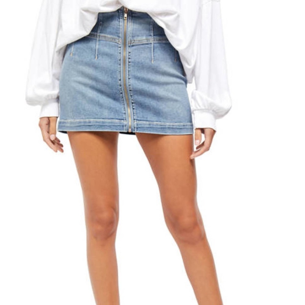 Free People Light Blue Denim Mini Skirt